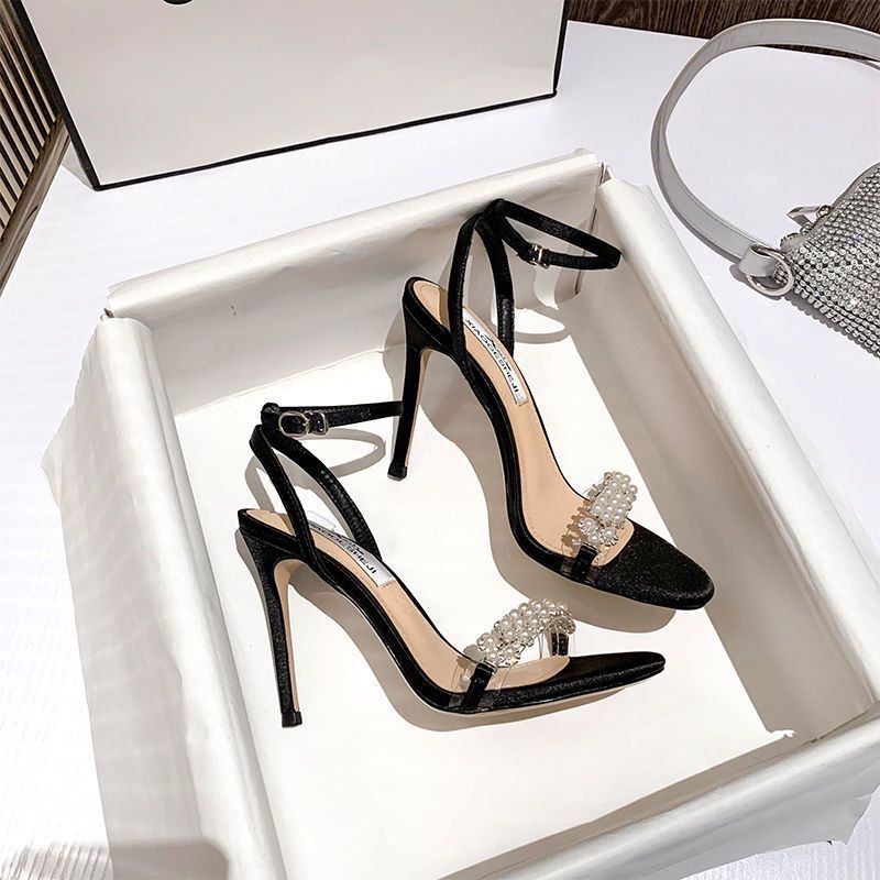 Pearl Stiletto High Heels 2023 New Summer Royal Sister Street with Skirt Open Toe Strap Sandals for Women with Stiletto Heels