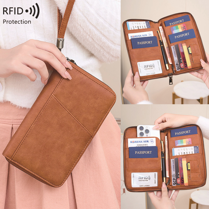 Picture of Cross-border New RFID Anti-magnetic Wallet Zipper Passport Bag Certificate Bag Air Ticket Storage Bag Multifunctional Passport Wallet