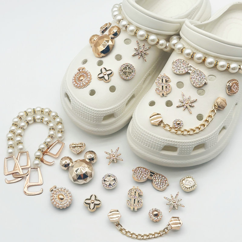 Hole Shoes Diy Accessories Chanel Style Shoes Flower Rhinestone Pearl Chain Shoe Buckle Upper Decoration Removable Accessories