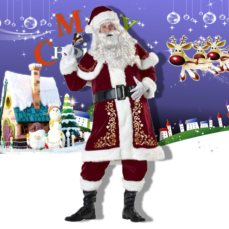 Foreign Trade Plus Size European and American Long-Sleeved Christmas Performance Clothing Adult Male Santa Claus High-Quality Version Annual Meeting