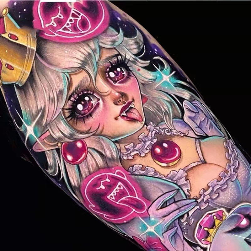 Picture of Diablo Tattoo Sticker Women's Waterproof Lasting European and American Violence Lori ins Cute Cartoon Flower Arm Non-Reflective Anti-Han