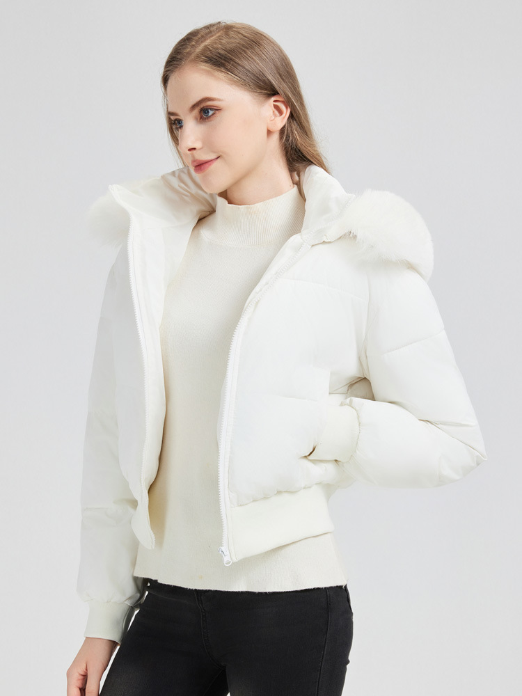 Picture of Foreign trade cross-border 2025 winter fur collar hooded waist thickened short down cotton jacket women