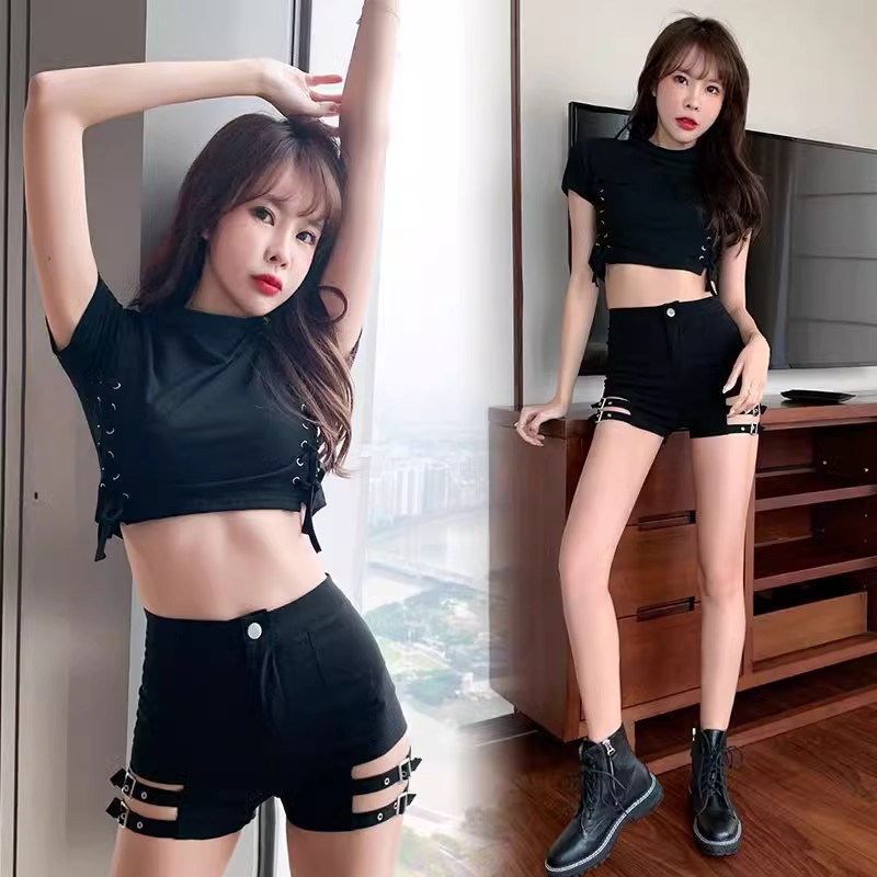 Pole Dance High-Waisted Hollow-Out Hip Plus-Size Slimming Hot Pants Shorts for Women Summer Waist Bag Elastic Sexy Jazz New Style