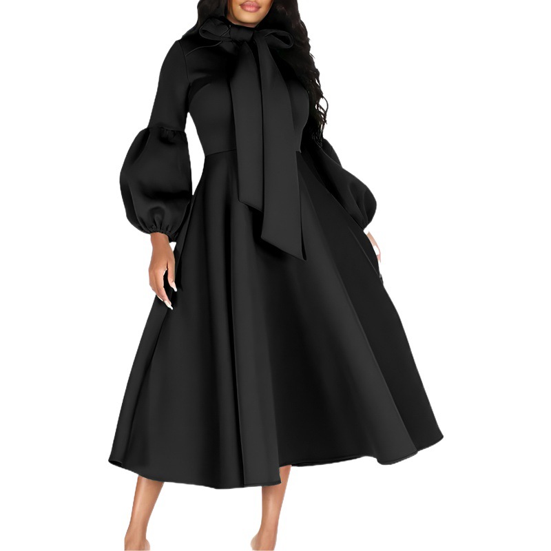 D427 independent station Foreign Trade women's clothing 2023 New puff sleeve lace-up large skirt high waist dress European and American dress