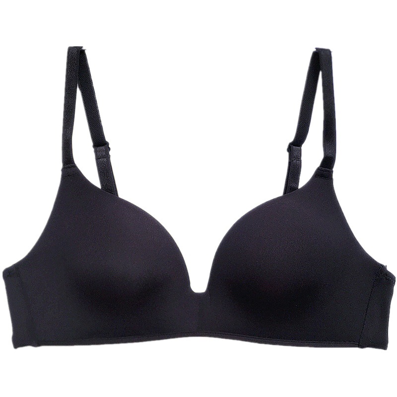 Japanese Style Traceless Gloss Push-up Underwear Women's Simple Solid Color Steel Ring-free Comfortable Triangular Cup Bra with Large and Small Chest