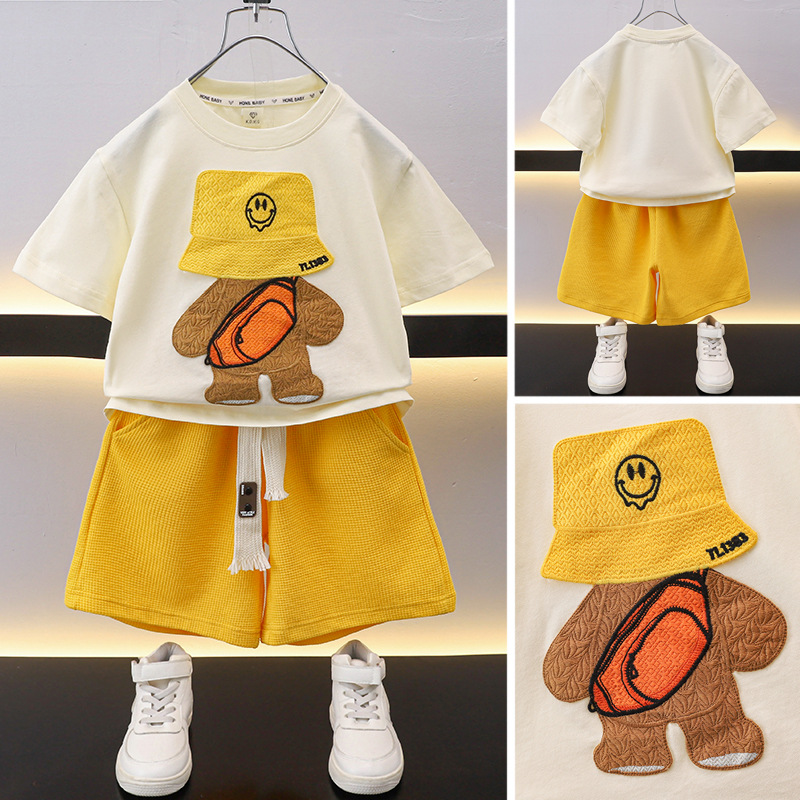 Boys Short-sleeved suit Summer 2024 New Boys Handsome Thin Clothes Baby Summer Two-piece Fashionable Set