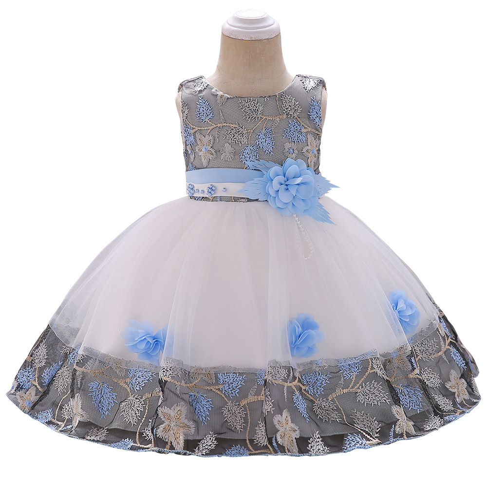 Picture of Cross-border Ebay Amazon new children embroidered dress color matching princess dress girl flower wedding dress dress dress