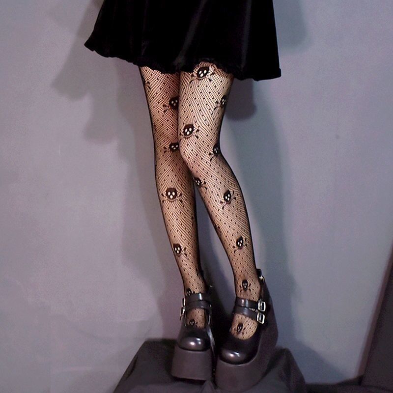 Picture of Internet Celebrating Halloween Nets Skull Spider Web Hollow Fishnet Stockings Pure White Silk Stockings Sexy Black Silk