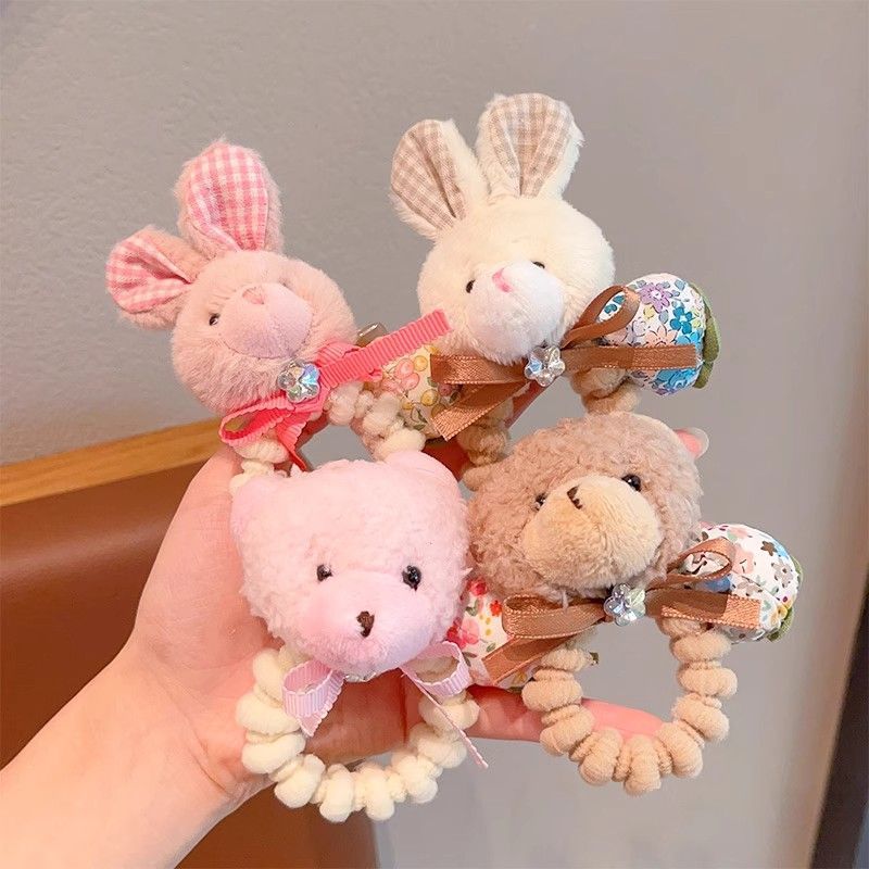 2024 autumn and winter girls cute plush rabbit bear hair ring sweet hair high elasticity does not hurt the hair rope