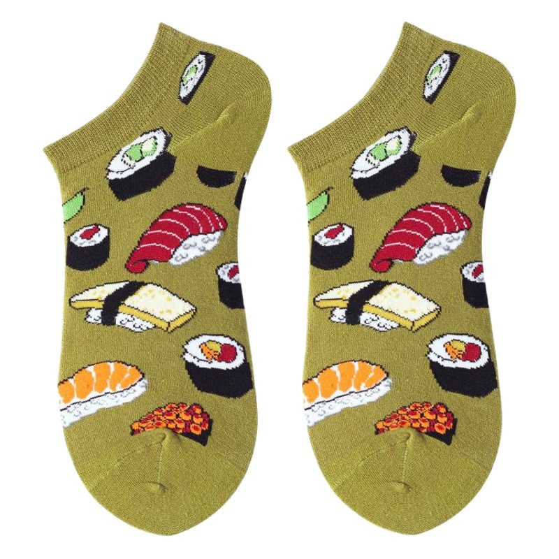 5 pairs of socks men's socks cotton spring and summer thin oil painting avocado personality fashion men's fashion brand ins trendy boat Socks women