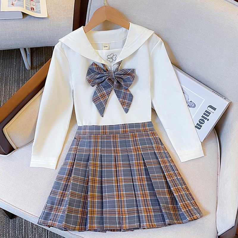 Girls' Spring jk Uniform Set Autumn New Children's Western Style College Style Large Children's Spring and Autumn Skirt Two-piece Set