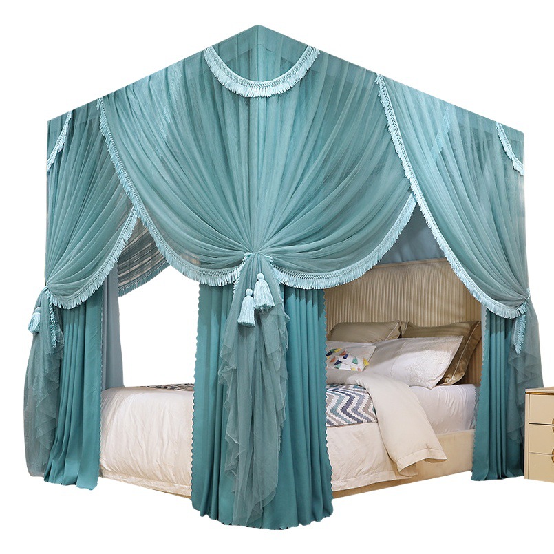 Princess Wind Shading Tassel Bed Mantle Floor-Standing Mosquito Net Thickened Cloth Curtain Court Wind Bedroom Dust-proof Net Paint Bracket