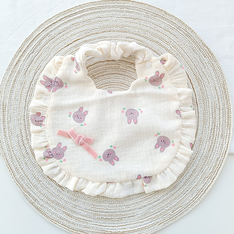 Picture of Korean Style Spring and Summer Thin Baby Saliva Napkin Newborn Cotton Gauze Waterproof Bib Sweet Simple Lace Bib