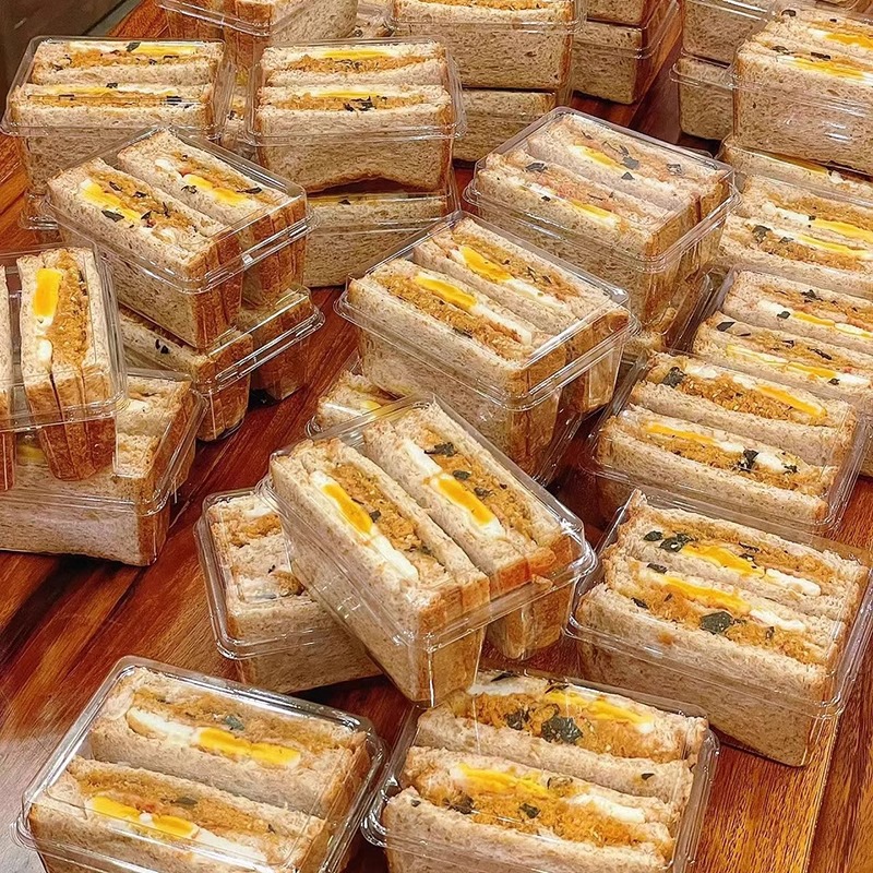 Sandwich Packaging Box Double Compartment Disposable Transparent Square Internet Celebrant Bread Toast Sandwich Packaging Box