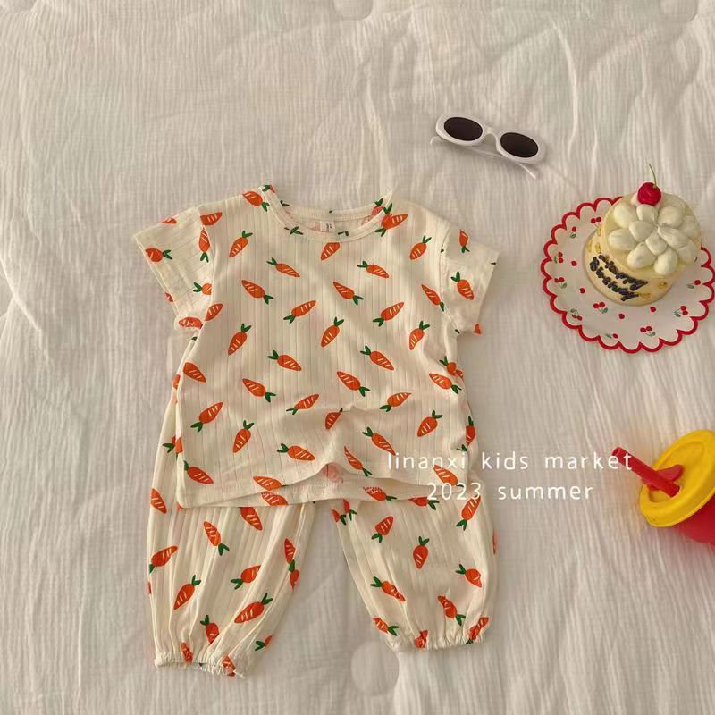Picture of 2023 Summer Girls' Short-Sleeved Outerwear Set, Baby Summer Two-Piece Pajamas, Soft and Breathable, Can Be Worn Outside