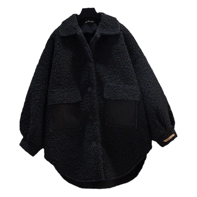 Plus size women's clothing 2023 autumn and winter New Style fat sister slimming thickened lamb wool chic Hong Kong style design coat