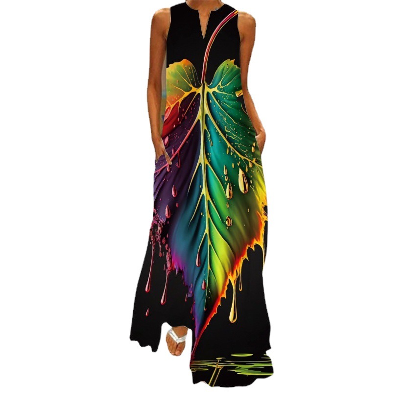 2024 new summer women's sleeveless v-neck printed sexy dress dress Europe and the United States cross-border foreign trade women's clothing