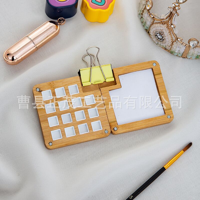 Picture of Children's Handmade ins Wind Magnetic Cover Black Walnut 15G Watercolor Pigment Wooden Box Portable Handicraft Paint Box