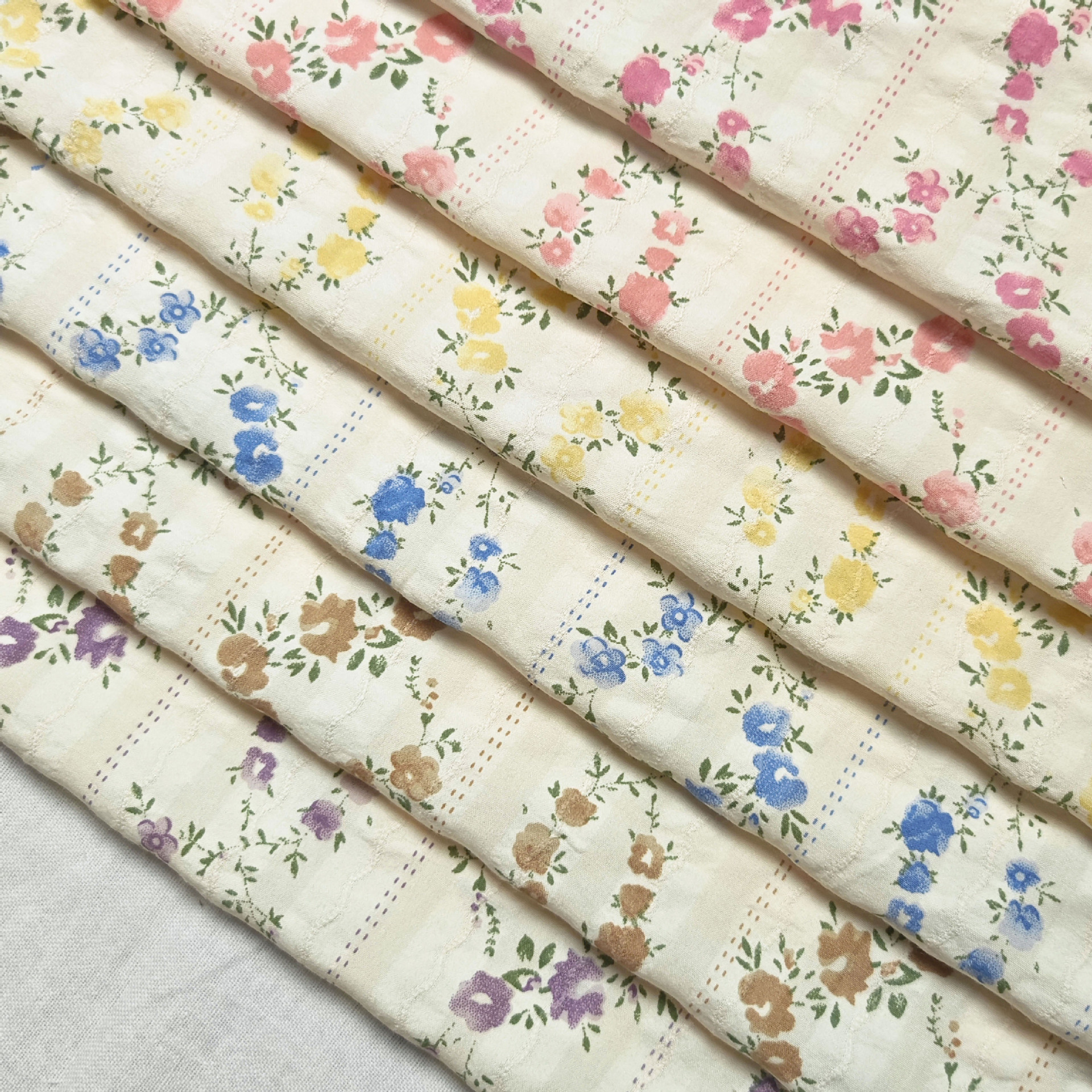 Spring and Summer Cotton Jacquard Pastoral Floral Fresh Striped Print Dress Children's Clothing Fabric Home Boutique