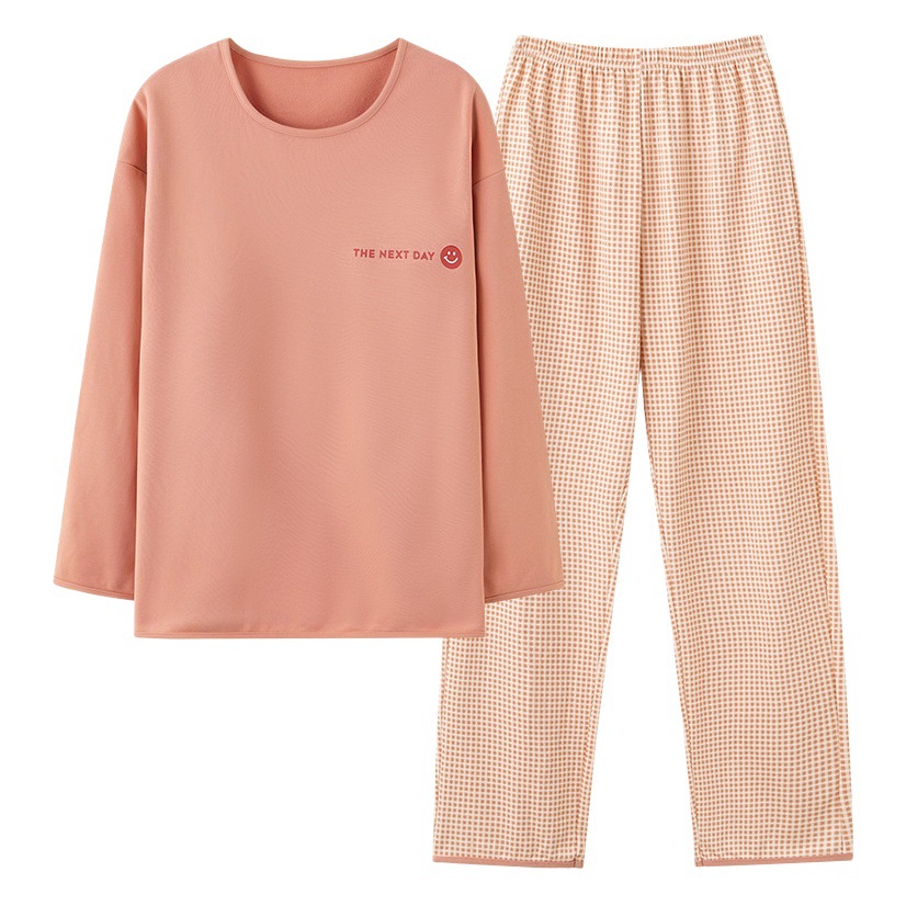 Women's Pajamas with Chest Pad Spring and Autumn 2025 New Cotton Autumn and Winter Long Sleeve Outwear plus size Home Clothes suit