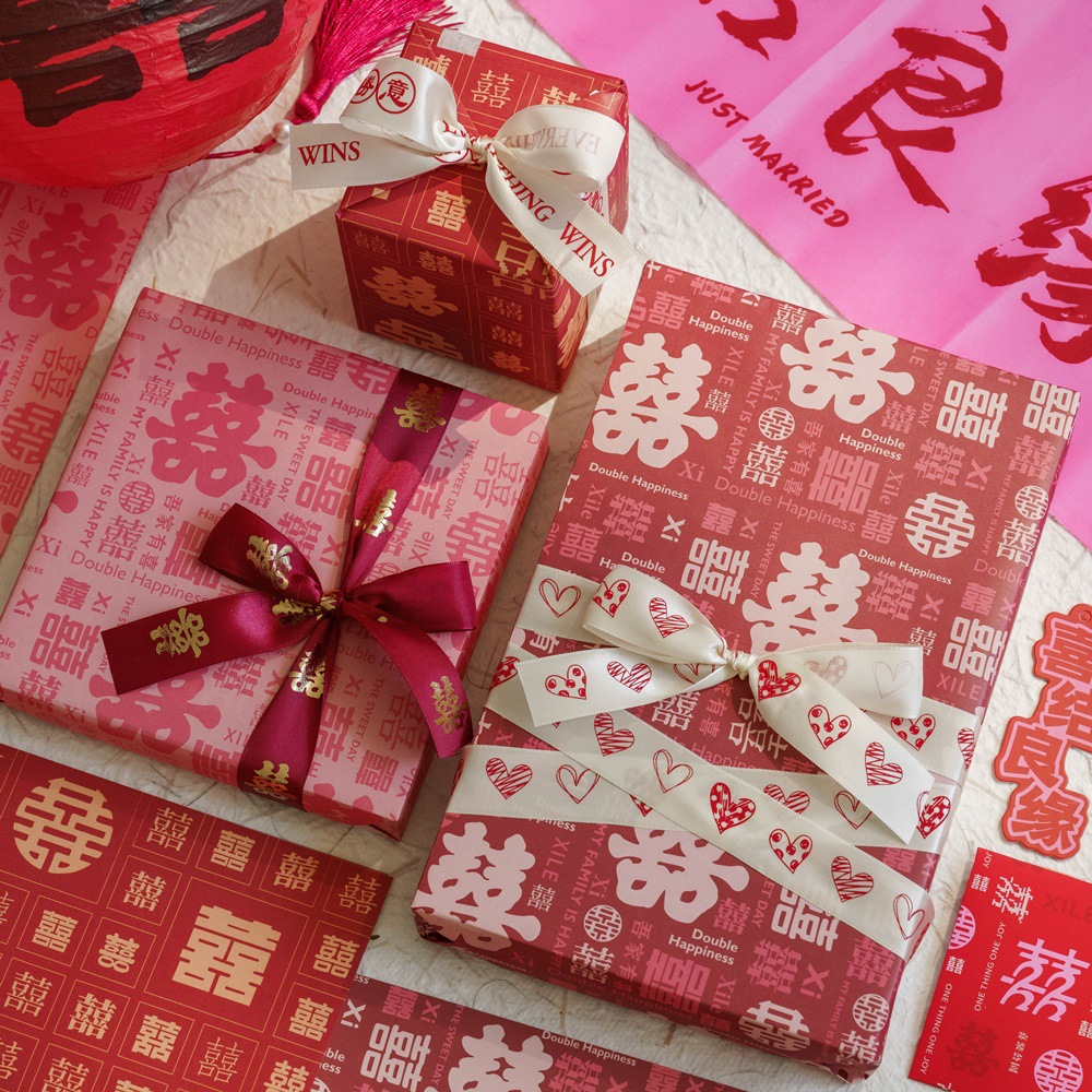 Meow Shu 6 pieces wedding wedding festive wedding red decorative gift gift box gift wrapping paper National style ins style