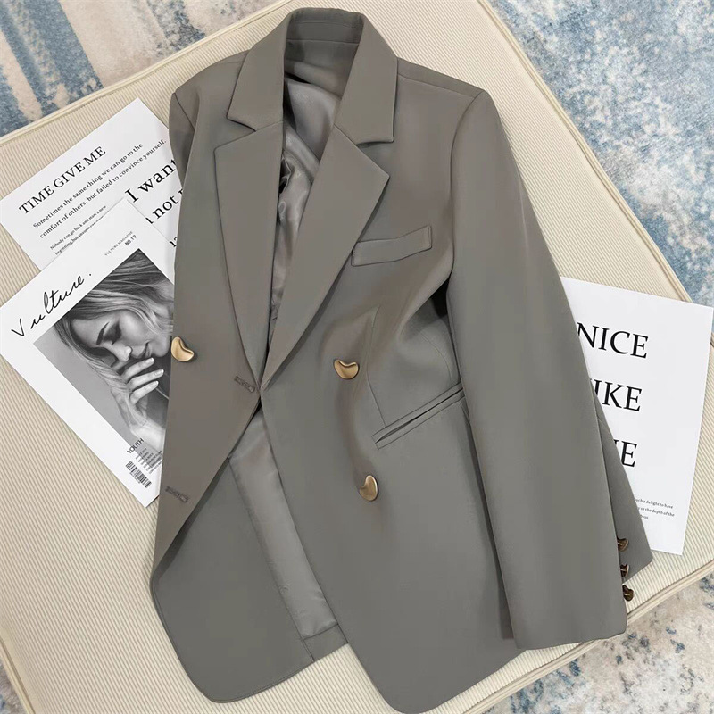 Cross-border New Grey Korean-style British-style Suit Jacket Women's French-style Fashionable Small Suit