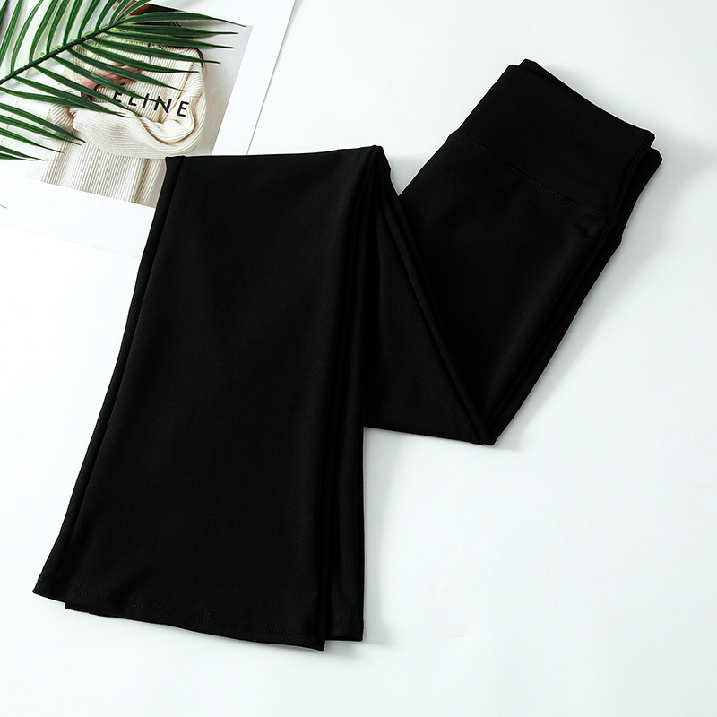 Women's Casual Leggings with Drape, Flared High-Waisted Slimming Sharkskin Black Pants for Autumn