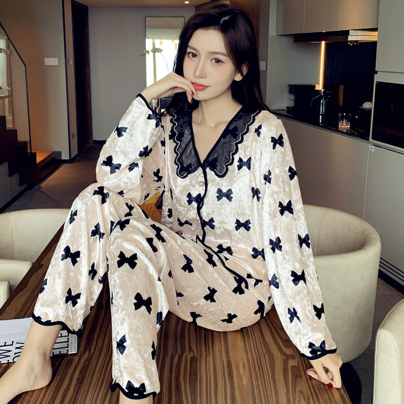 Pajamas women's winter gold velvet Korean style student warm thickened women's autumn and winter two-piece suit plus size homewear