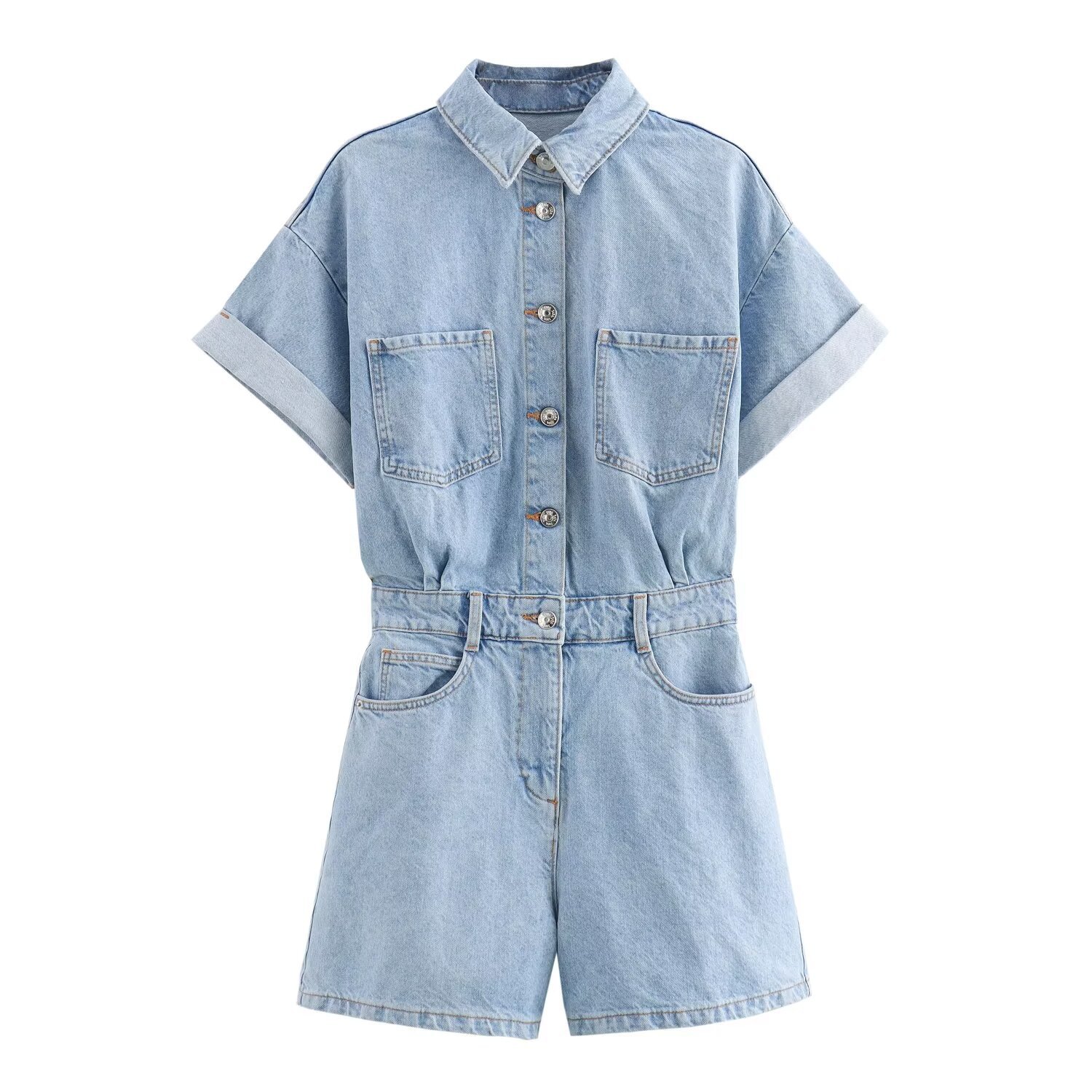 Picture of 2024 Summer New European and American Cross-border Women's Polo Collar Fashion Casual Short Denim Waisted Short-sleeved Panties