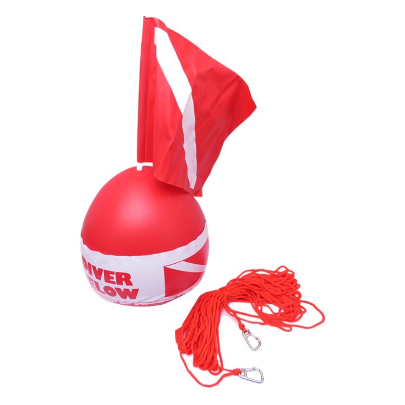 Diving PVC buoy floating ball with small flag mouth blowing inflatable water rescue water surface positioning warning containing 25 m rope hook
