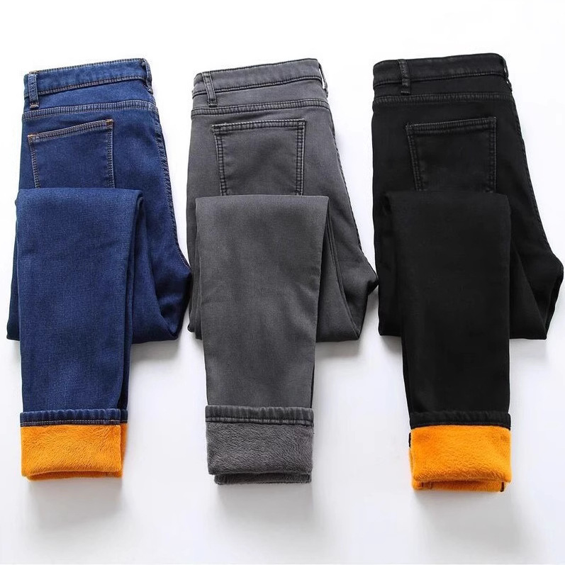 High Quality High Waist fleece-lined Jeans Women's Winter Small Feet Thickened Outer Wear plus size Stretch Pants Plus Cotton Pants Women