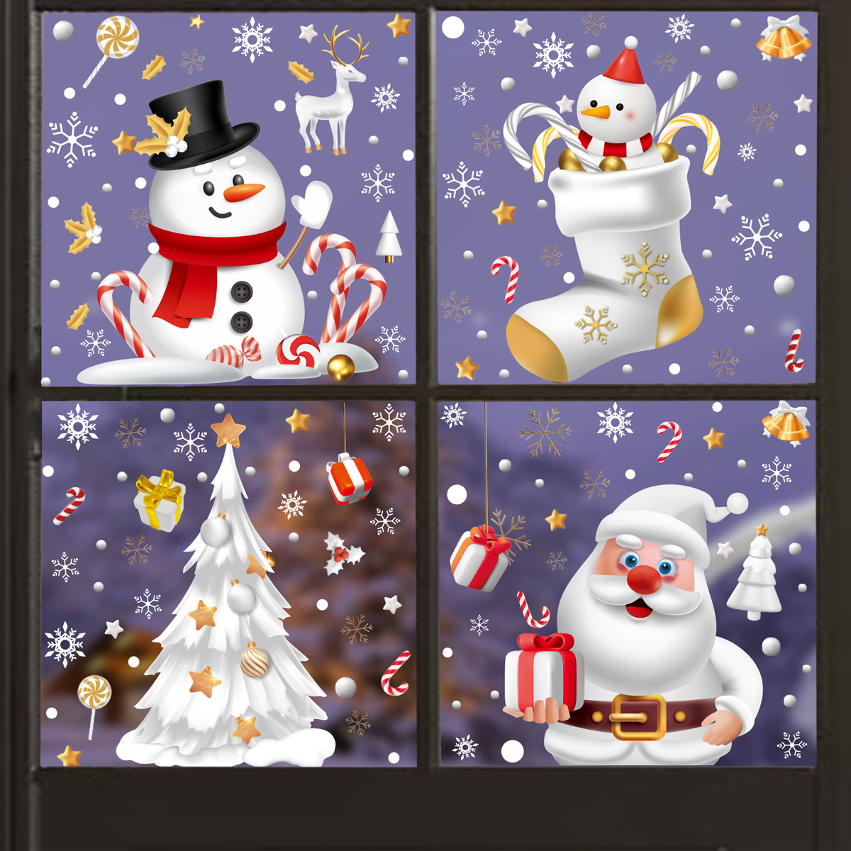 Christmas Decoration Candy Stick Igloo Snowflake Static Sticker Santa Claus Elk Snowman Glass Sticker Wholesale