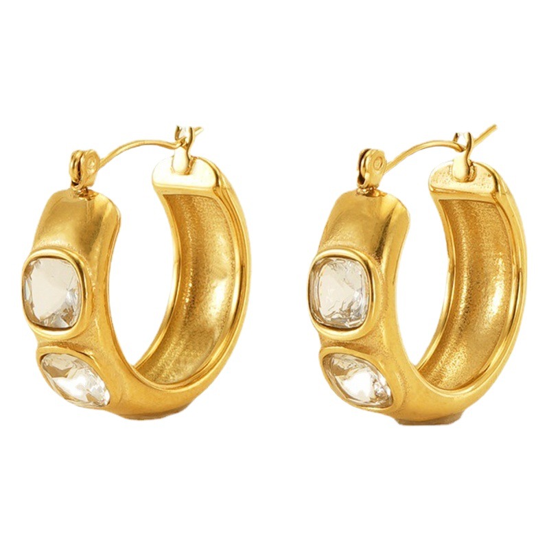 2025 Cross-border New 18K Gold-plated Stainless Steel Zirconium Earrings Advanced European and American Niche Design Elegant Earrings