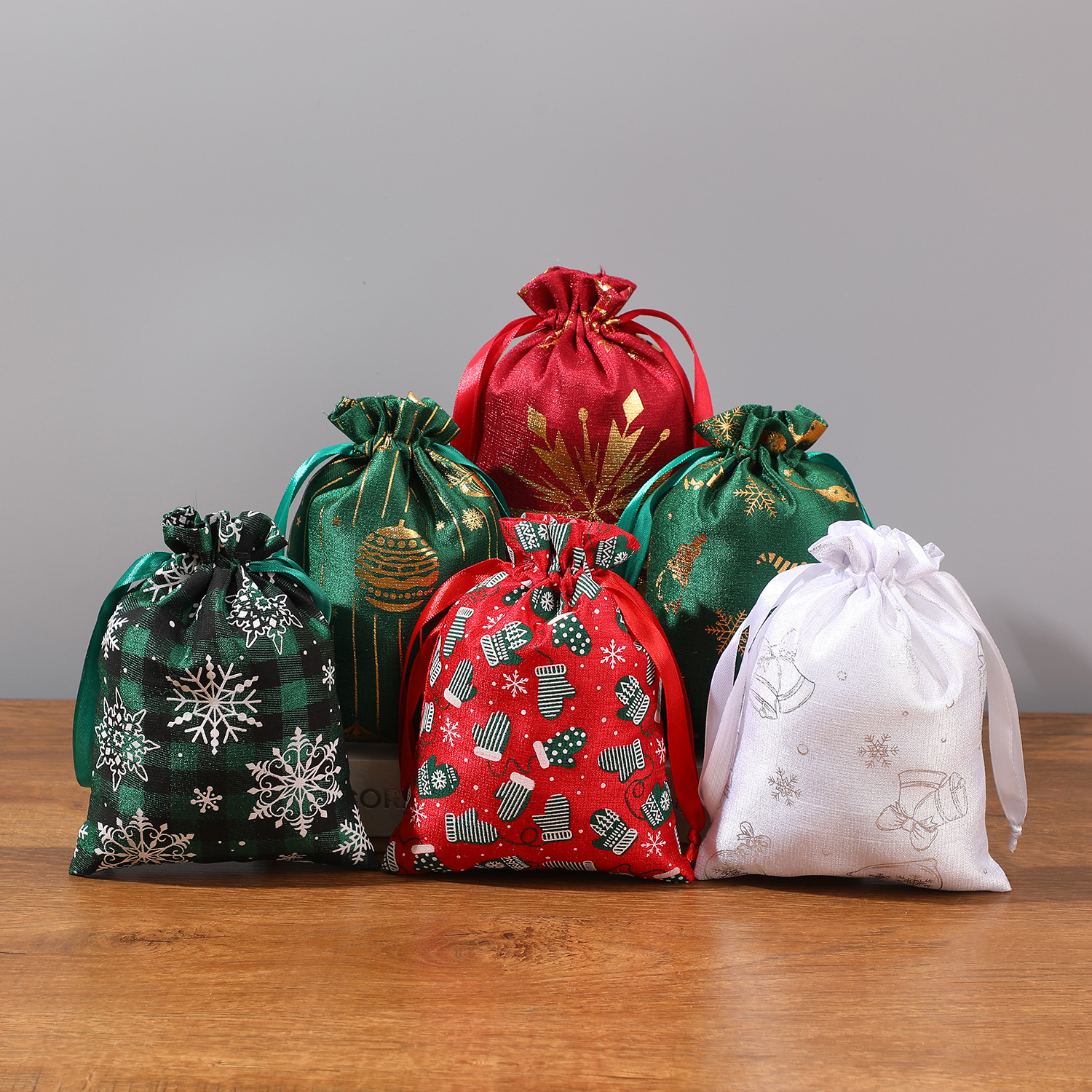 New gilding Christmas gift bag bamboo cotton drawstring bag Christmas tree snowflake gift cotton bag