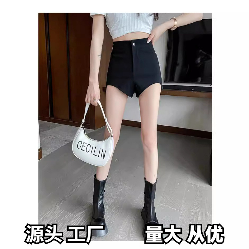 Hot Black Ultra-short Trendy A- shape High Waist Spring and Autumn Suit Shorts Women's Pumpty Hot Girl Pants Slim-fit Hot Girl