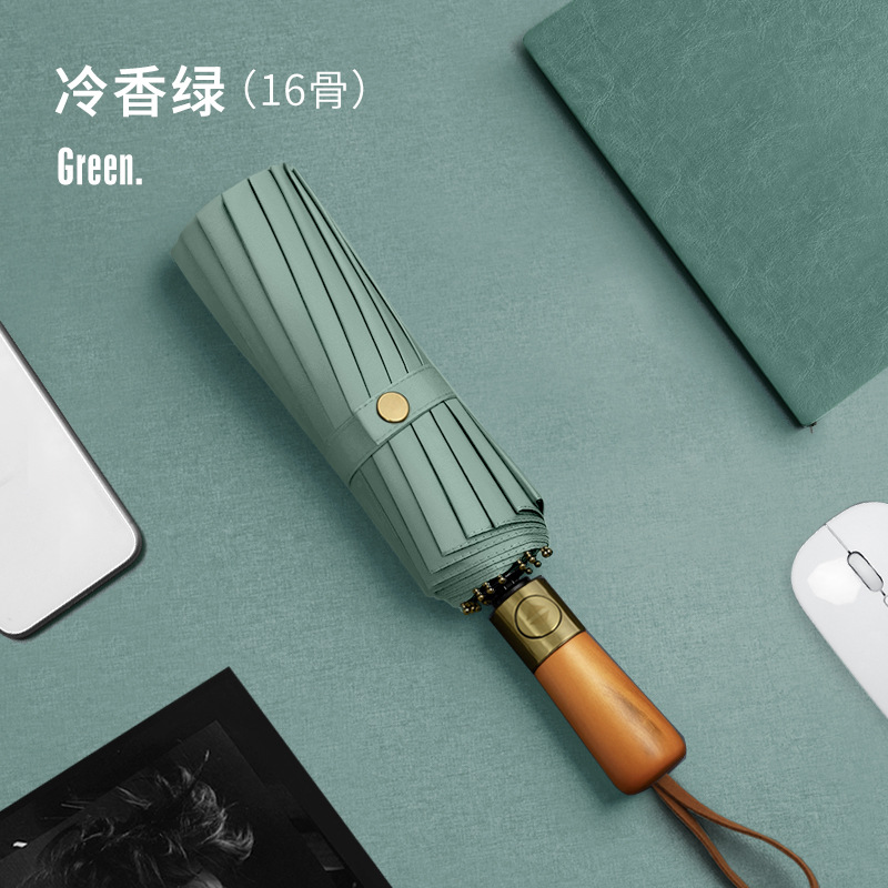 Picture of Three-fold automatic umbrella log handle lettering sunny umbrella men's business folding umbrella printed logo high-end gift umbrella