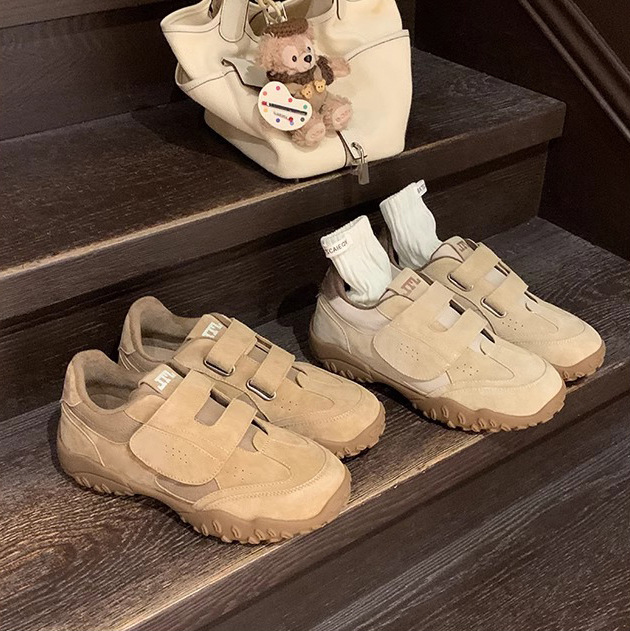 Velcro Ballet Thick-Soled Genuine Leather Velvet Linde Training Sneakers 2025 Spring & Fall New Sports Style Casual Forrest Gump Shoes for Women