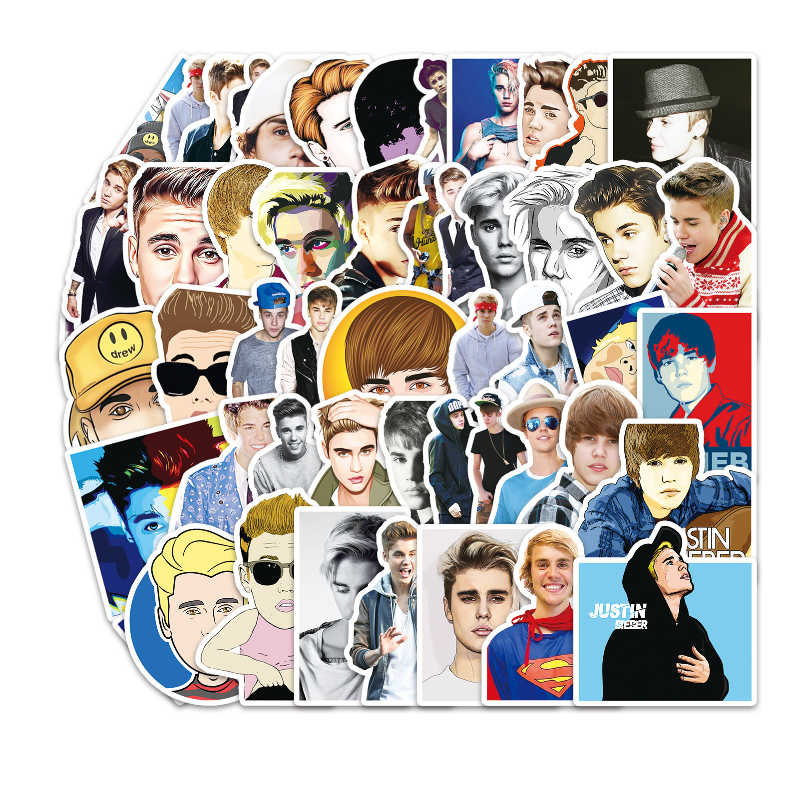 Picture of 51 sheets Actor Justin Bieber Doodle Stickers Laptop Luggage Scooter Car Decoration Stickers