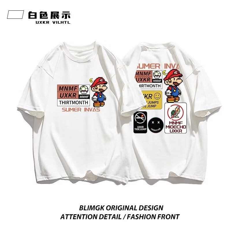 Picture of Boys' short-sleeved T-shirt cotton summer New loose Korean style Mario cartoon printed middle and big children's bottoming top