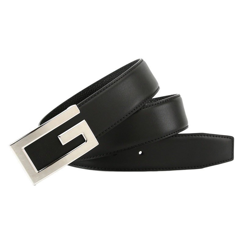 3.8 Men's Genuine Leather Belt Korean Fashionable Business Cowhide Whole Belt Stainless Steel Smooth Plate Buckle Belt