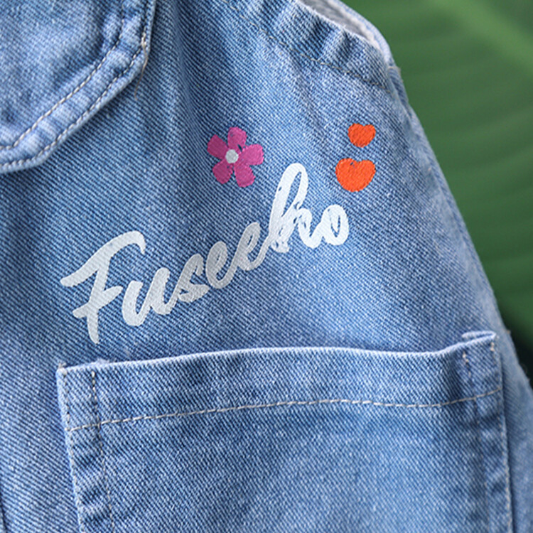 Picture of Girls' Denim vest spring and autumn Korean style children's wool flower letters casual all-match Western style sleeveless coat