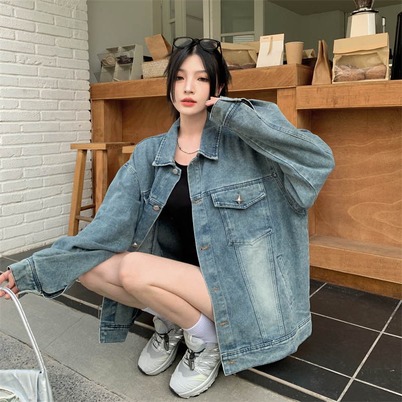 Picture of Washed and Distressed Design Jacket for Women, 2025 Spring and Autumn, American Retro, Trendy and Cool, Loose Fit, Ins-Style Top