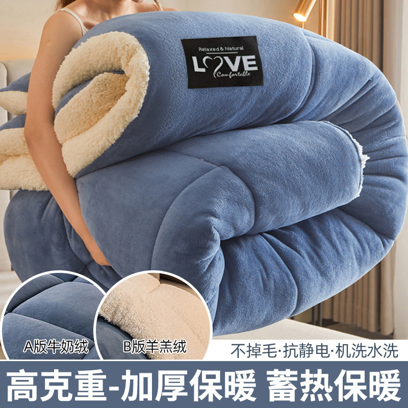 Picture of Winter Lamb Wool Quilt, Thickened Version, Warm and Plush Taffeta Quilt Core, Single Student Dormitory Cotton Bedding