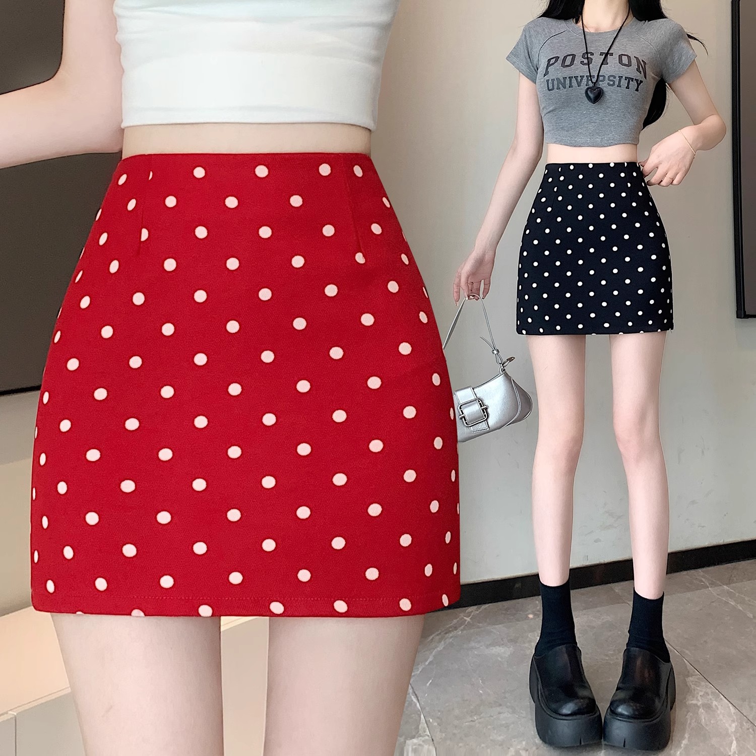 Picture of Black Split Suit A- line Skirt Skirt 2024 Spring Women's New Short Skirt High Waist Hip Skirt Trendy