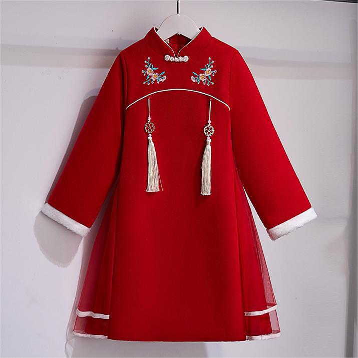 Picture of Girls' autumn and winter Tang suit children's cheongsam dress Hanfu New year new year thickened New Year greeting clothes Chinese embroidered festive winter clothes