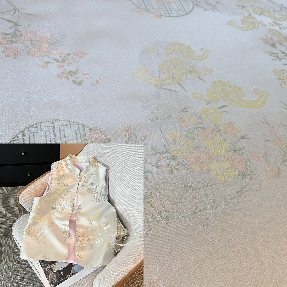 Ruyi Window Grilles Imitation Song Jin New Chinese Style National Style Fabric Women's Vest Cheongsam dress Hanfu Clothing Fabric