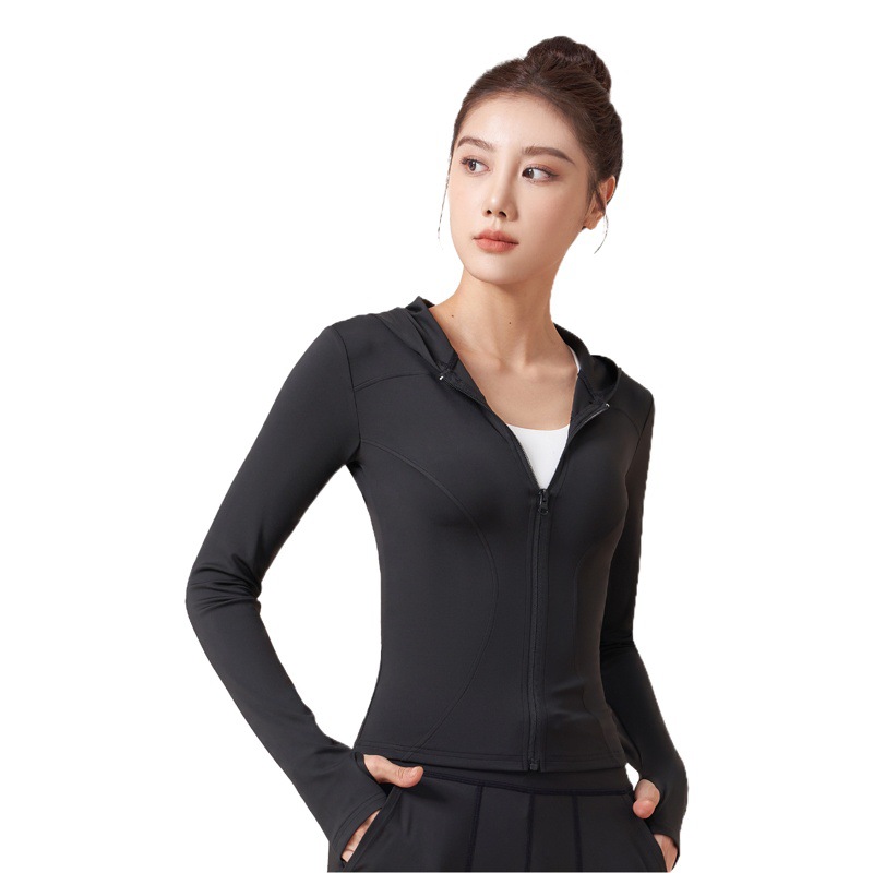 Picture of Juyitang Spring and Autumn Hooded Yoga Coat Women's Slim-fit Slimming Windproof Running Cycling Sports Fitness Coat