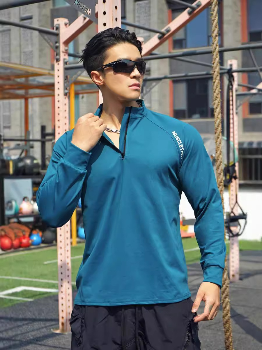 Autumn Outdoor Quick-drying T Half-zipper Long-sleeved T-shirt Men's Casual Running Fitness Muscle Training Clothes Sports Top