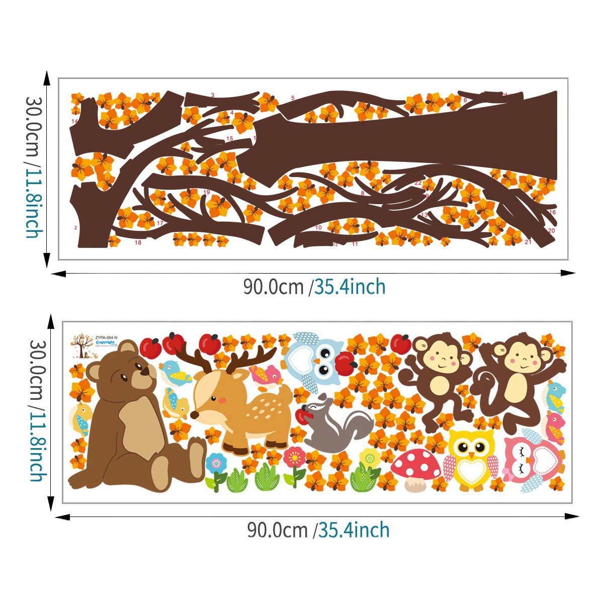 Cute animal owl monkey tree transferable wall stickers bedroom living room children's room home decoration ZY084