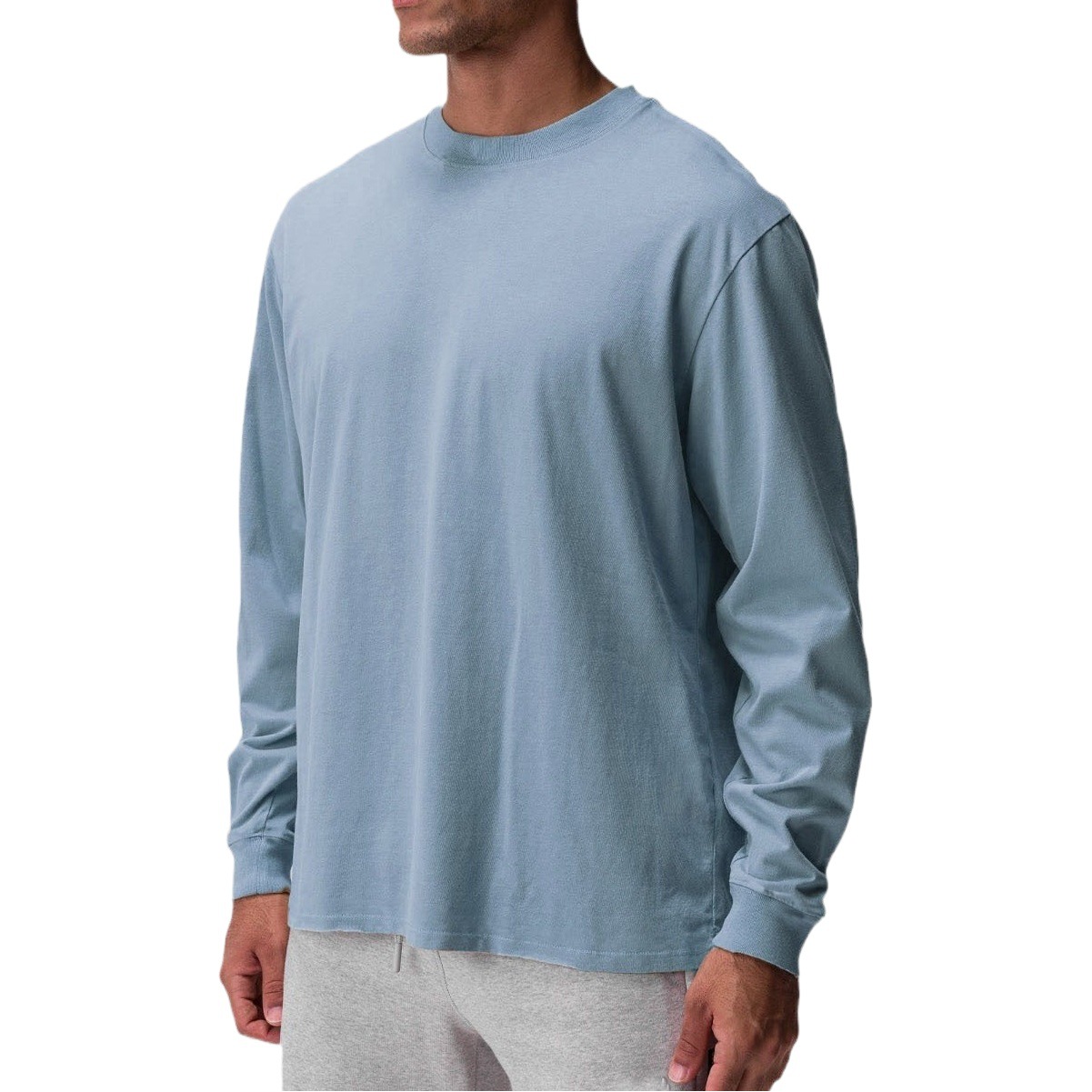 Cross-border new pure color sports casual long-sleeved T-shirt men's European and American round neck fitness workout top bottoming shirt fashion